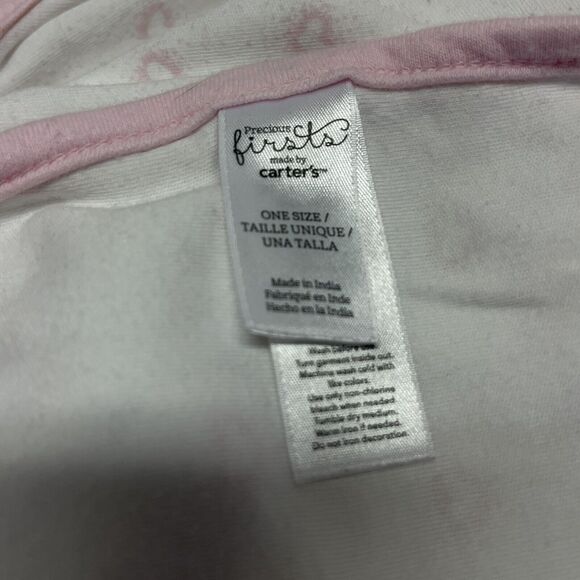 Precious Firsts by Carter’s White Pink Heart Baby Blanket Cotton Stretch Jersey - Picture 3 of 7